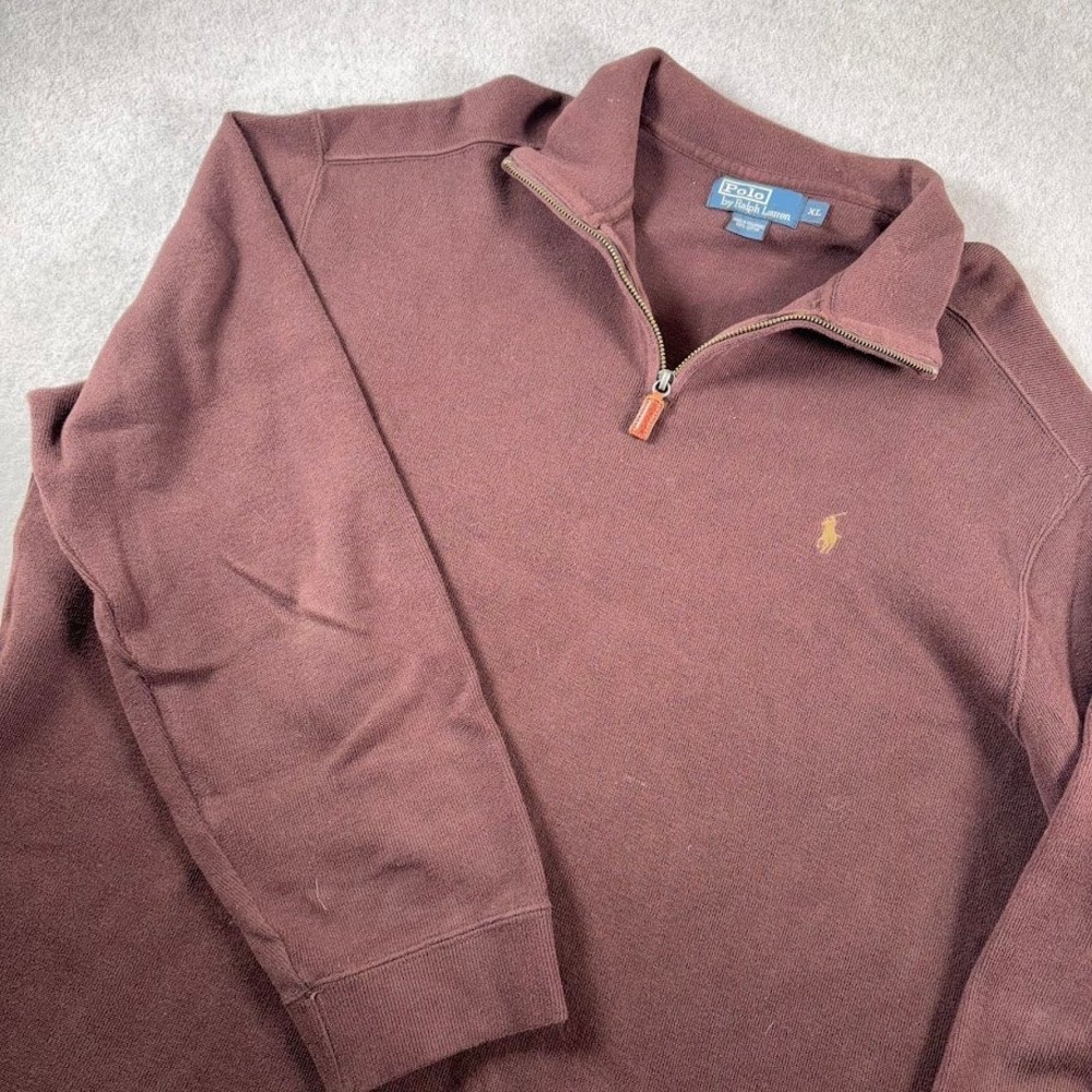 Polo Ralph Lauren 1/4 Zip Pullover Mens XL Maroon Solid Cotton Pony Logo Mock